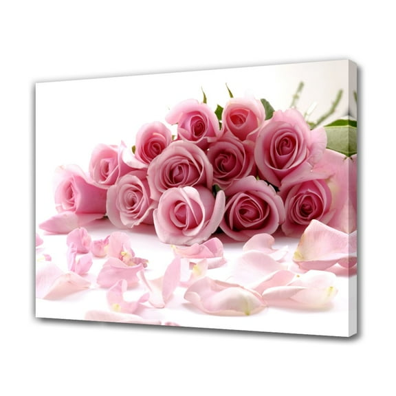 Bouquet of Beautiful Pink Rose Flowers with Petals Canvas Poster Bedroom Decor Sports Landscape Office Room Decor Gift,Frame-style,12x18inch(30x45cm)