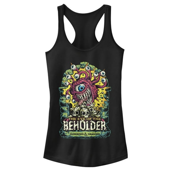 Junior's Dungeons & Dragons The Eye of the Beholder With Skulls  Racerback Tank Top Black 2X Large