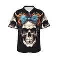 thumbnail image 2 of Picia Bow Flower Skull Gentle Cotton Regular Fit Short Sleeve Casual Hawaiian Shirt for Men-X-Large, 2 of 8