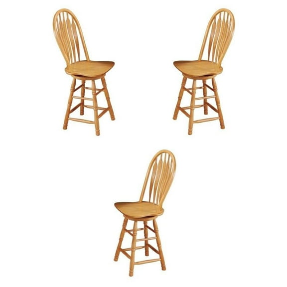 Home Square 24" Swivel Wood Barstool & Counter Stool in Oak - Set of 3