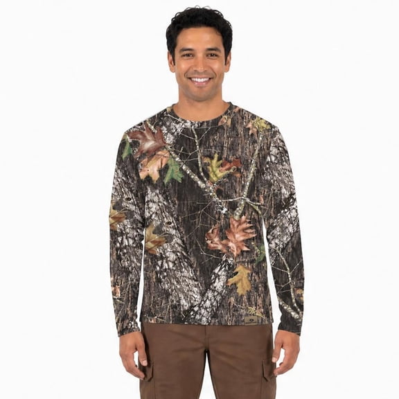 Mossy Oak Men's Long Sleeve Camouflage Hunting Performance Shirt, Mossy Oak Breakup, L