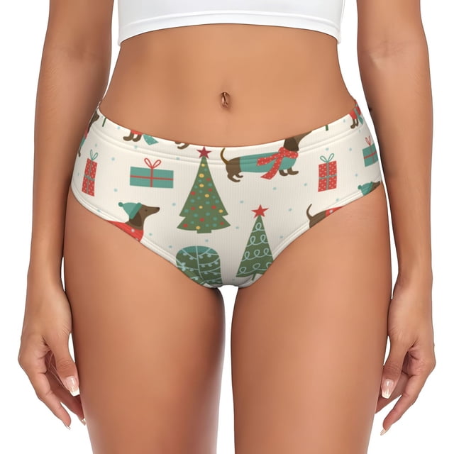 Balery Christmas Dachshund Dog Ropa Interior de Algodón para Mujer con Dibujo – Braguitas Cómodas y Elásticas, Estilo Clásico-Large
