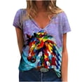 thumbnail image 2 of Puntoco Blusa de manga corta informal con estampado de sol vintage para mujer Puntoco Puntoco-3620, 2 of 9