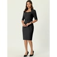 thumbnail image 3 of Unique Bargains Women's Sheath with Belt Vintage Sweetheart Neck Pencil Dress S Black, 3 of 6