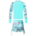 thumbnail image 3 of YEAHDOR Kids Girls 2 Pieces Swimsuit Rashguard Long Sleeve Swimming Shirt Tops with Side Drawstring Shorts Lake Green 6, 3 of 7