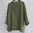 thumbnail image 4 of WTOBBY Women's Cotton Linen V-Neck Long Sleeve Shirt, Solid Color Casual Loose Fit Top, Relaxed Fashion Tee for Breathable Comfort, Unisex Style,Army Green L, 4 of 7