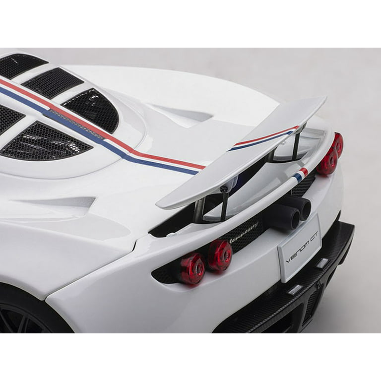 Hennessey Venom GT Spyder World Fastest Edition White with Blue and Red  Stripes 1/18 Diecast Model Car by Autoart