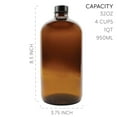 thumbnail image 6 of Cornucopia Brands 32-Ounce Amber Kombucha Growler Bottles (4-Pack); 1 Quart Boston Round Glass Bottles w/ 6 Polycone Phenolic Lids for Home Brewing, 6 of 10