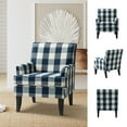 thumbnail image 6 of Upholstery Armchair Accent Chair Sofa Couch Wood Legs Nailhead Trim Home Living Room Bedroom Plaid White Blue, 6 of 11