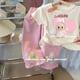 thumbnail image 4 of Conjunto de camiseta y pantalones vaqueros con estampado de dibujos animados, novedad de verano, ropa para niños, pantalones superiores para niña, traje de barbilla continental, 4 of 5