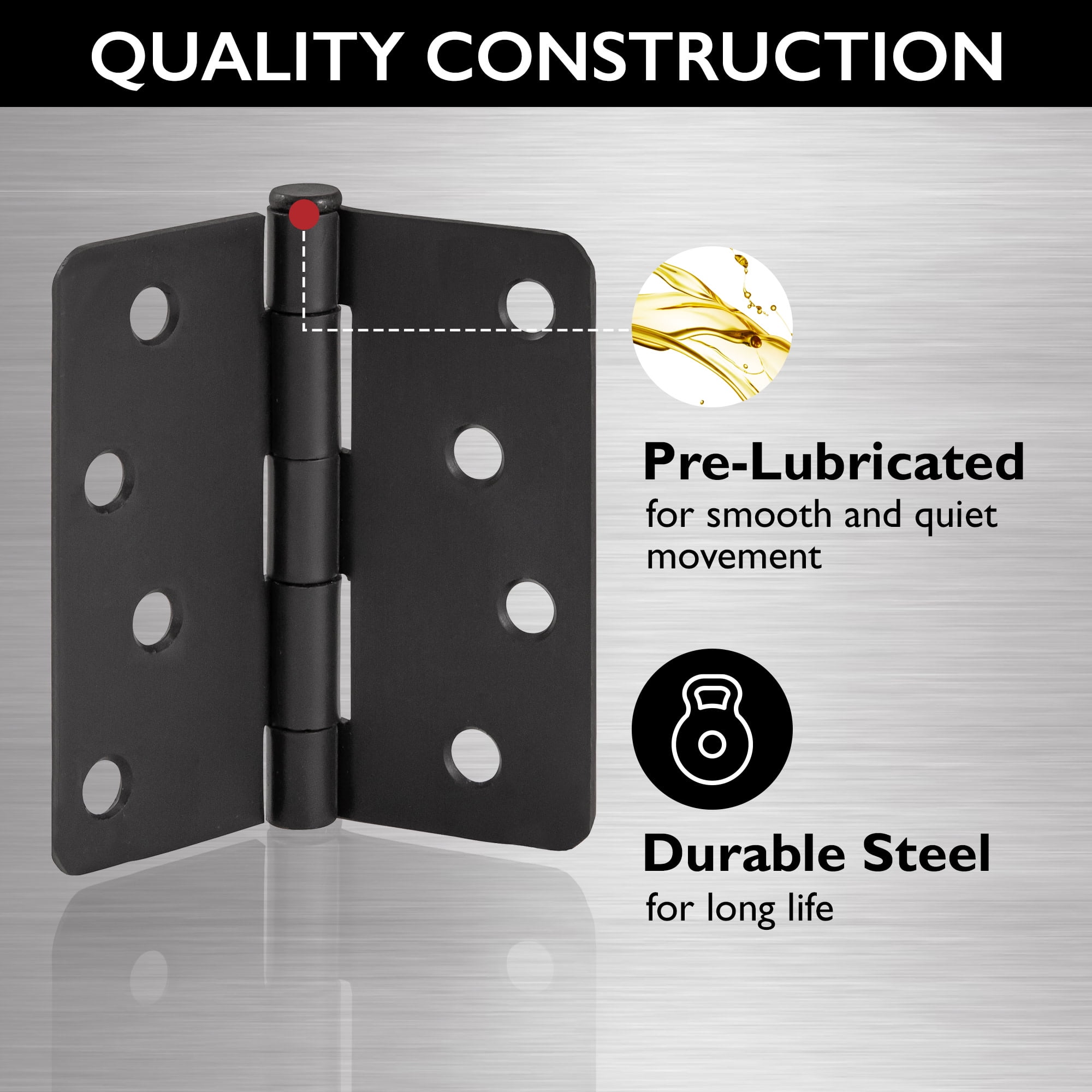 Design House 3-Pack 4" H x .25" Radius Butterfly Interior/Exterior Door Hinges, Matte Black