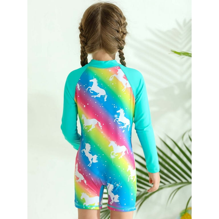 4 12T Kids Girls Unicorn One Piece Swimsuits Swimwear Long Sleeve Rash Guard Zipper Front Bathing Suit Walmart