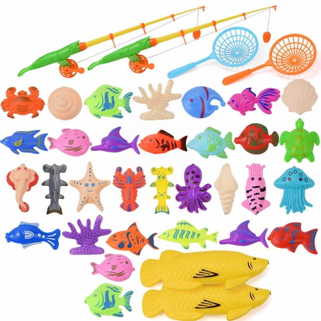 kjfeif 40-Piece Magnetic Fishing Game Set for Kids, Includes Pole, Net, and Colorful Floating Sea Animals, Fun Bathtub, Pool, or Outdoor Water Table Toy, Developmental Birthday Gift for Ages 3-8