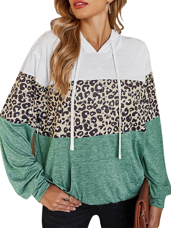Women Jumper Sweater T Shirt Casual Sweatshirt Tops Long Sleeve Leopard Hoodie 