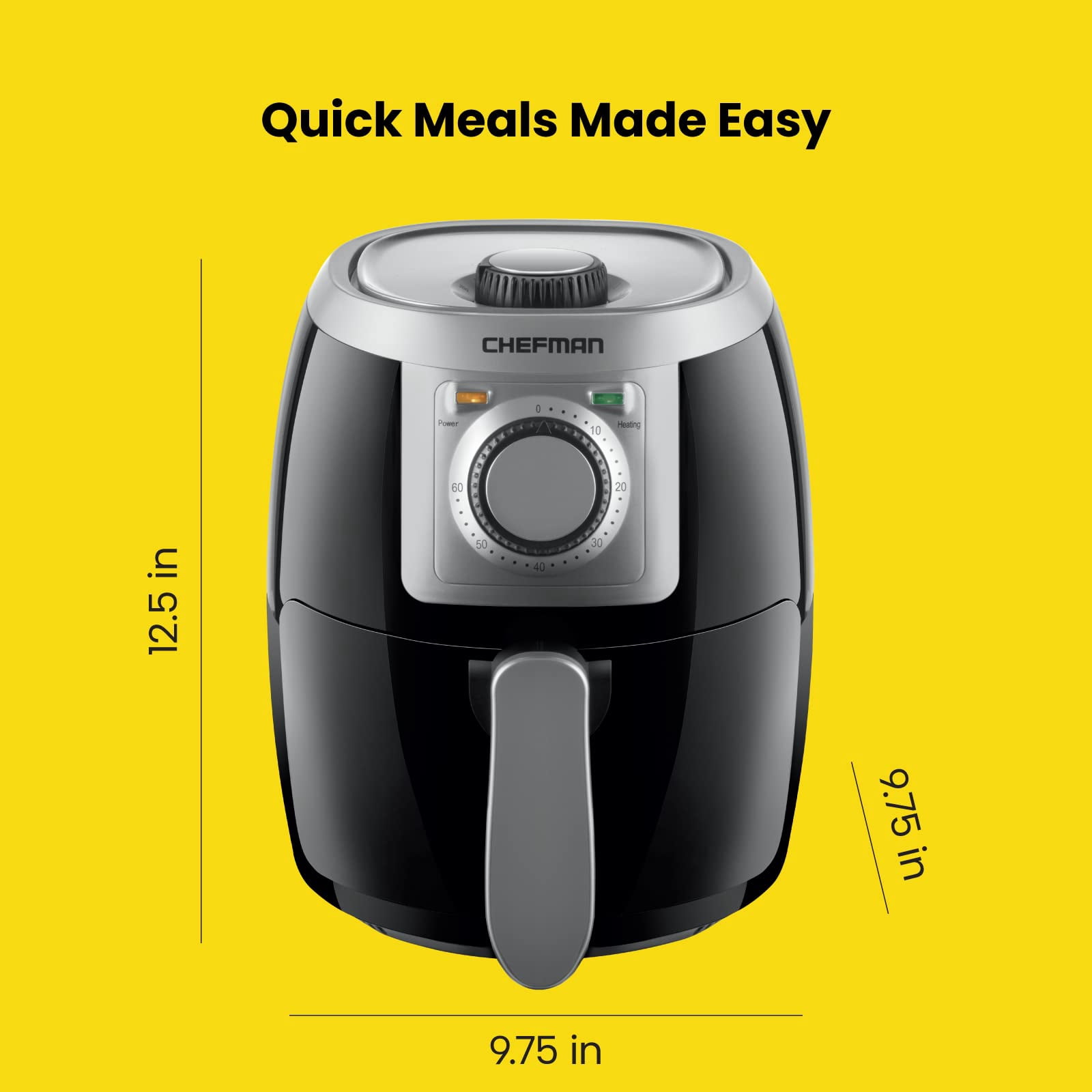 Chefman Turbo-Fry Air Fryer with Adjustable Temp Control, 2 Qt Capacity, Black