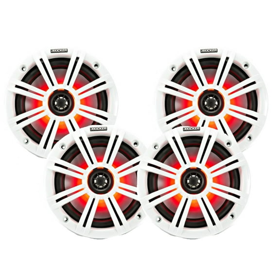 Kicker LED White OEM Replacement Marine 6.5" 4O Coaxial speaker Bundle - 4 Speakers