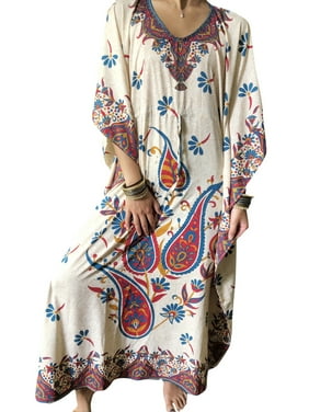 Mogul Women Beach Kaftan Beige printed Cover Ups Bikini Resort Caftan Summer Dress, Kaftan, Cruise Dresses 2XL