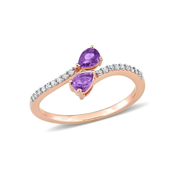 1/3 Carat (Ctw) Amethyst Criss-Cross Ring 10K Rose Pink Gold with Diamonds