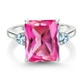 thumbnail image 2 of Gem Stone King 6.94 Ct Octagon Pink Created Sapphire Sky Blue Aquamarine 925 Sterling Silver 3-Stone Women Engagement Ring (Size 9), 2 of 3