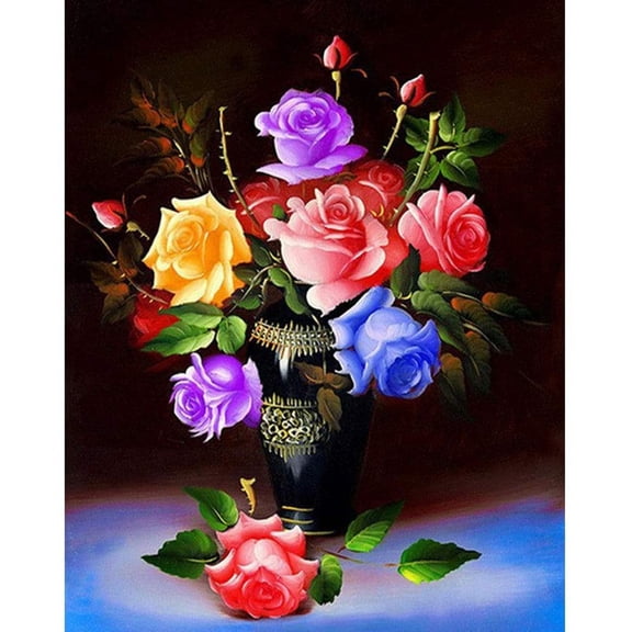 DIY 5D Diamond Painting Kits for Adults, Full Drill Round Rhinestone Embroidery Paint for Kids, Home Wall Decor Cross Stitch Arts Number (Colorful Roses 13.3x17.3inch)
