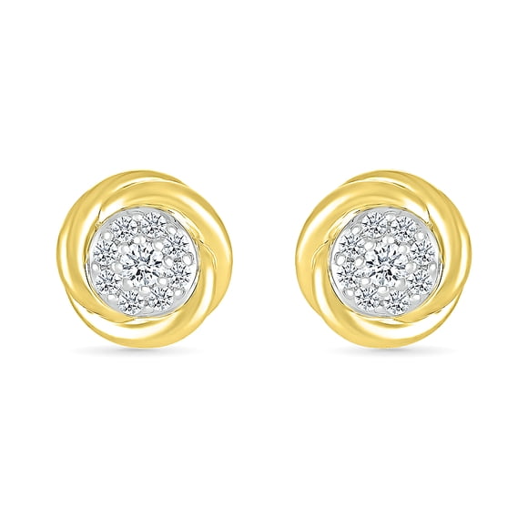 DGOLD 10kt Yellow Gold Round White Diamond Chunky Cluster Stud Earrings for Women (1/5 cttw)