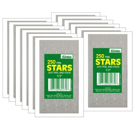 UPC: 0194629036219 | Eureka Presto-Stick Foil Star Stickers 1/2 Silver 250 Per Pack 12 Packs