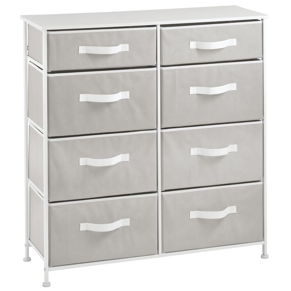 mDesign Storage Dresser Furniture Unit - Tall Baby and Kid Organizer Stand for Bedroom, Nursery, Playroom, and Closet - 8 Slim Drawer Removable Fabric Bins - Stone Gray/White
