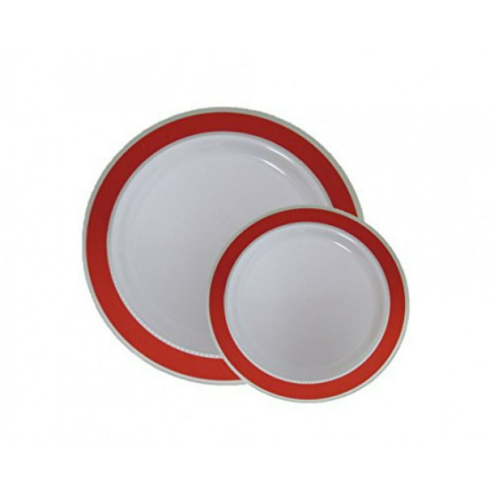 Disposable Plastic Dinner & Dessert Plates With Red