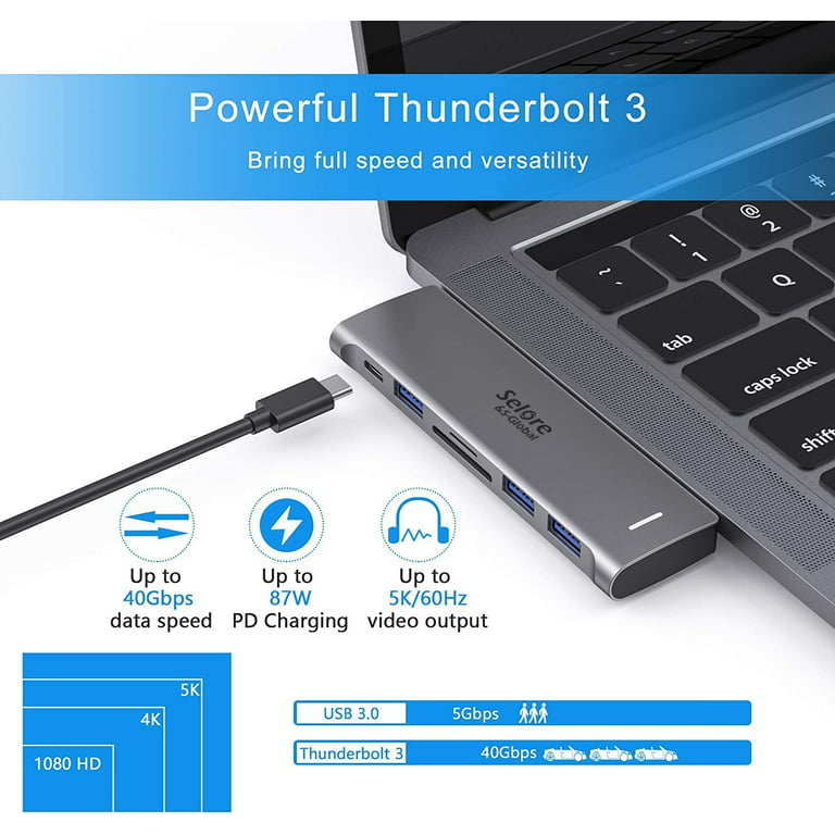 USB C Adapter for Pro MacBook M1 2020 2019 2018 13" 15" 16" USB C Hub MacBook Accessories with 3 USB 3.0 Ports, PD 100W Thunderbolt 3 Port, SD/TF Slot(6 in 1) - Walmart.com
