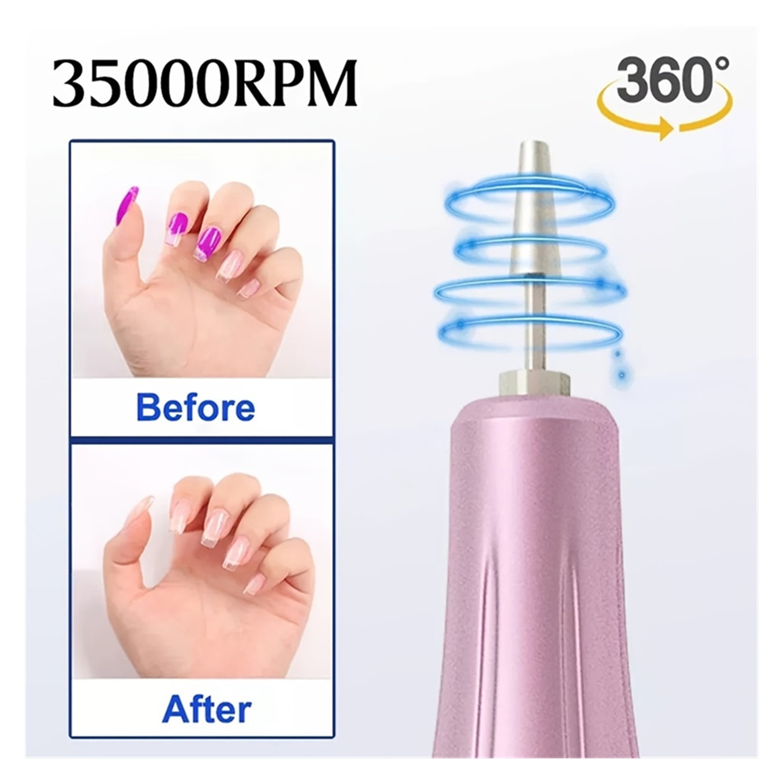 Nail Drill with 35,000 RPM&LED Nail Lamp, Nail Drills for Acrylic Nail, Rechargeable Portable Electric Nail File for Home Salon Manicure Pedicure ,Low Noise