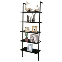 5-Shelf Ladder Bookcase with Metal Frame, Industrial 5-Tier Modern Wood Ladder Shelf Wood Shelves, Dark Walnut