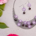 thumbnail image 3 of Elegant Purple Daisy Flower Crystal Statement Necklace and Earring Set with Mesh Chain Jewelry Necklace Earring Silver, 3 of 7