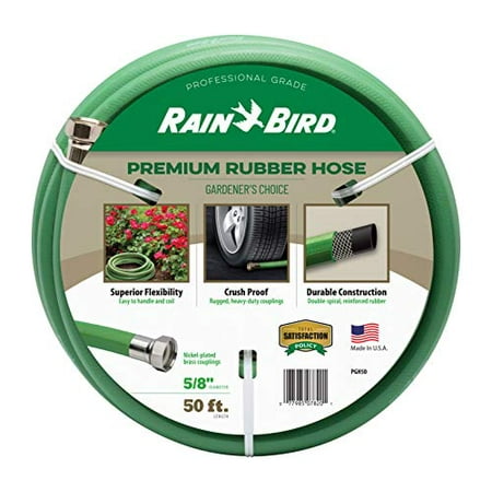 Rain Bird PGH50 Premium Heavy-Duty Garden Hose 100% EDPM Rubber Hexagonal Kink-Resistant 5/8 Inside Diameter x 50? Long Green