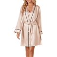 thumbnail image 5 of Ensemble de Pyjamas en Satin 3 Pcs pour Femmes Haut Cami et Shorts Ensemble de Pyjamas avec Robe, Champagne Uni, 5 of 5