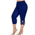 thumbnail image 1 of B91xZ Women's High Rise Ankle Knit Leggings Stretch Cotton Blend Ankle Leggings with Side Pockets,Blue 3XL, 1 of 5
