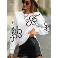 thumbnail image 5 of Women'S Off Shoulder Cable Knit Sweaters in Fall Pullover Cute Flower Crew Neck Long Sleeve Trendy Sweater White XL, 5 of 9