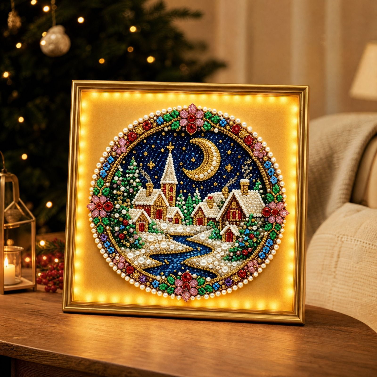 DIY Christmas Rhinestone Craft Pearl Art Kit 2D DIY Gem Art Craft Project for Seasonal Home Decor Creative Artwork Activity Decorative Display and Holiday Hobby Project,Color