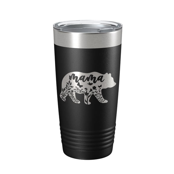 Mama Bear Tumbler Travel Mug Insulated Laser Engraved Coffee Cup Momma Mom Mother's Day Gift Cute 20 oz Black