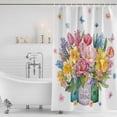 thumbnail image 3 of Spring Flowers Shower Curtain, Waterproof Shower Curtains for Bathroom, Watercolor Floral Leaves Butterflies Plant Washable Fabric Bathtub Curtain Set Bath Decor with 12 Hooks 48"x72", 3 of 8