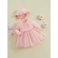 thumbnail image 2 of Bagilaanoe Toddler Baby Girl Party Dress Ruffle Long Sleeve A-line Princess Dresses + Hat 6M 12M 18M 24M 3T Kid Patchwork Tulle Skirt, 2 of 8