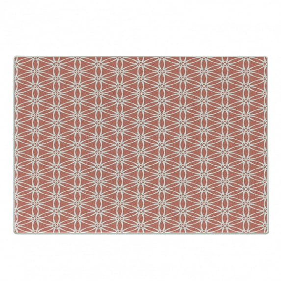 Coral Cutting Board, Cool Simplistic Linear Sunflower Tied Bound Crochet Damask Floral Lace Tiles Motif, Decorative Tempered Glass Cutting and Serving Board, Small Size, Coral White, by Ambesonne