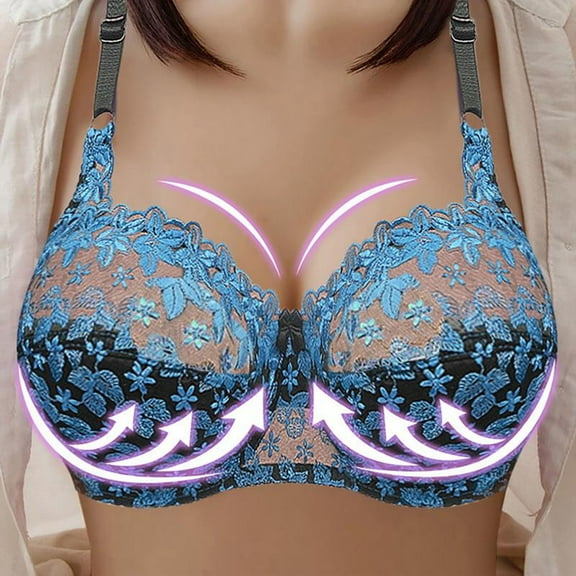 YEJIMAN Women Large Size One-Piece Bra Underwear Solid Color Thin Bra, Blue Workout Underwear For Women, Polyester Womens Underwear Seamless