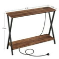 thumbnail image 2 of Yartaka 41.3 Inch Console Table with 2 Outlet and 2 USB Ports, Entryway Table with Metal Frame and X-Shaped Design, Narrow Sofa Table for Living Room and Hallway, Brown, 2 of 9