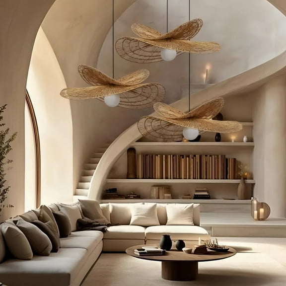 LittleGlovo PENDANT LIGHT WABI SABI WOVEN RATTAN STRAW HAT