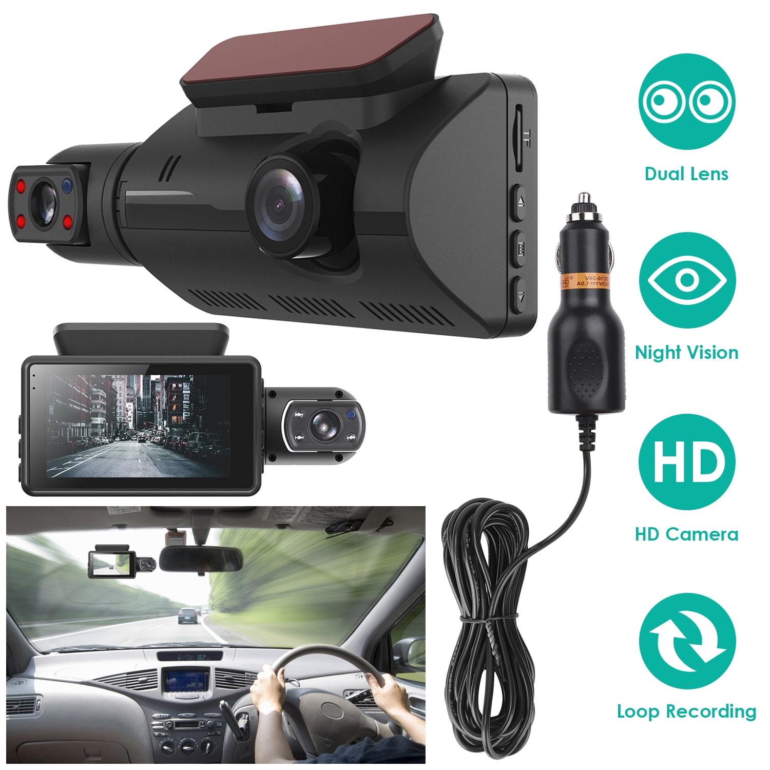 Car Video Recorder, iMounTEK Dual Lens Dash Cam, 170° Wide Angle,3inch