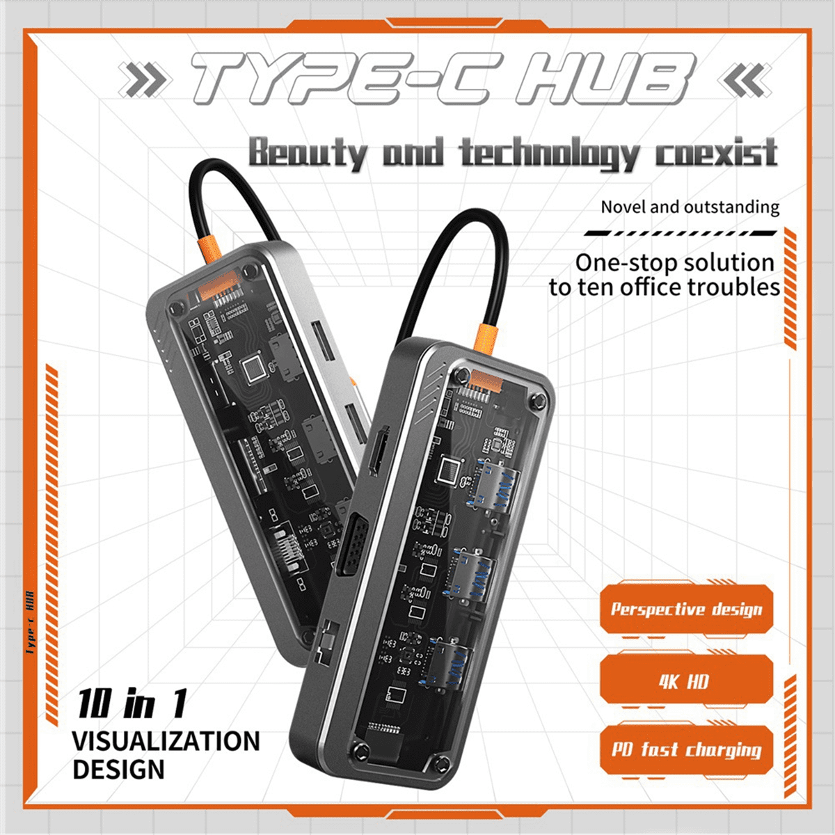 10-in-1 USB Type-C Docking Station Multi-Function Fast Charging Station Gigabit Docking Station