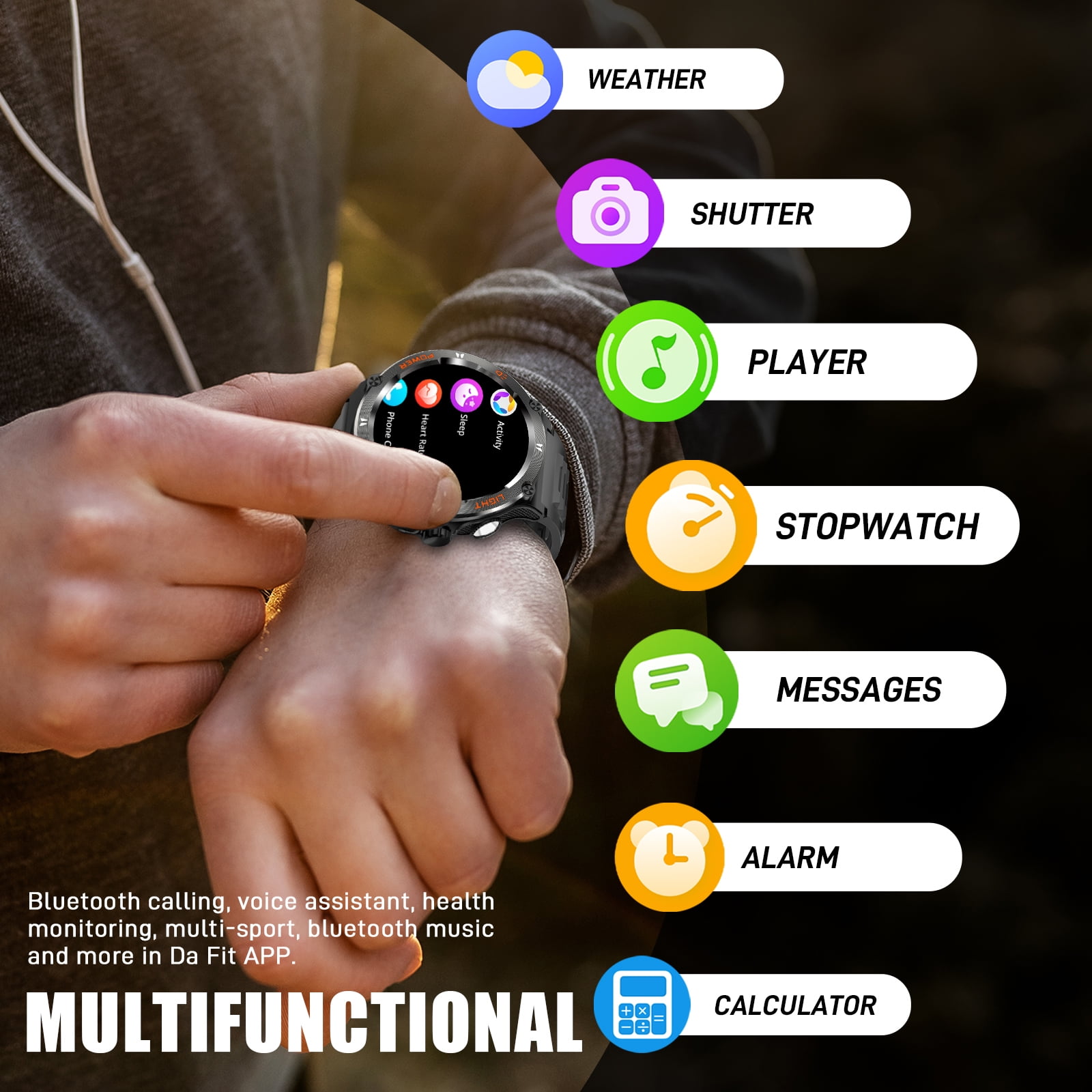 VOPOCO Military Smart Watch for Men(Answer/Call), with Flashlight 3ATM Waterproof 1.53'' HD Screen Big Battery Sport Smartwatch, 100+ Sport Modes Fitness Tracker With Compass for iPhone Android