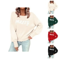 Sweaters for Women 2025 Christmas Merry Fall Winter Long Sleeve Crewneck Festive Jumper Top Womens Pullover Sweaters