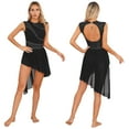 thumbnail image 2 of Aislor Womens Lyrical Dance Figure Skating Sleeveless Chiffon Flowy High-Low Leotard Dress Black XXL, 2 of 7