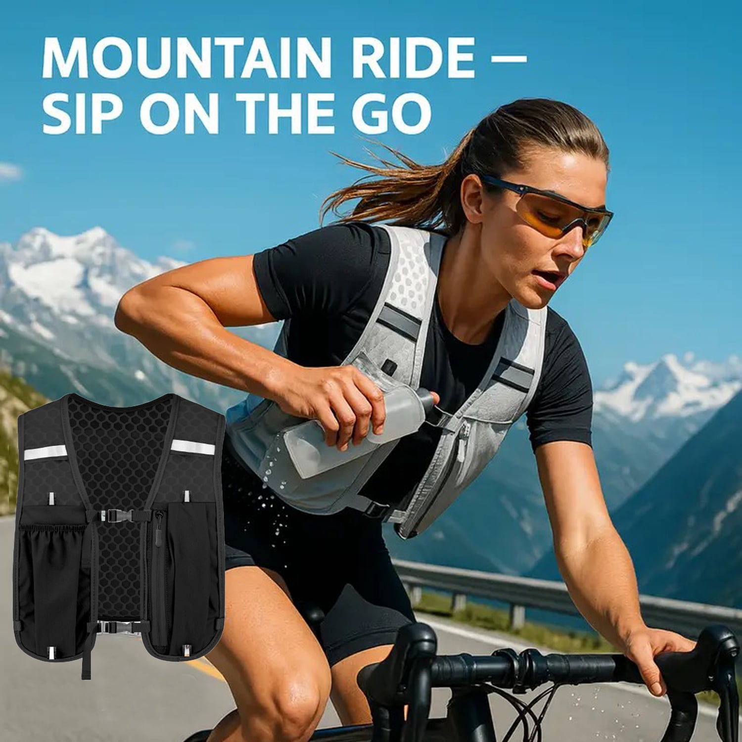 Running Vest for Women Men, Adjustable Chest Straps Running Hydration Vest with 300ml Soft Bottle, Lightweight Reflective Hydration Backpack for Marathon